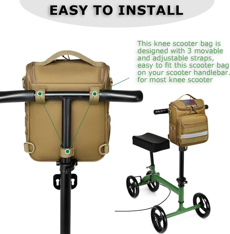 HAMBOLY Knee Walker Handlebar Bag Front Basket with Cooler Pocket Accessory Carrying Pack for Knees Scooter, Brown - Image 2